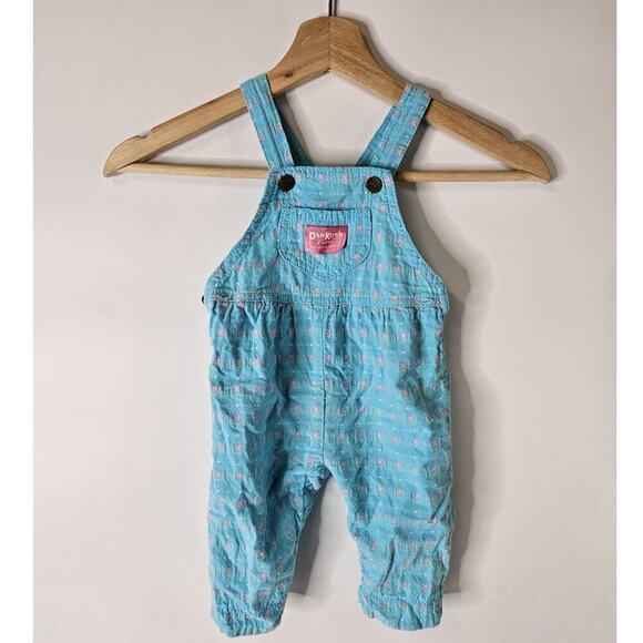 Vtg Baby OshKosh B Gosh Bib Overall Romper Floral Waffle Tulip 6/9 Months Bubble - Picture 1 of 6
